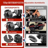 EnterSports Verstelbare Dumbbells Set 12kg, 18kg, 27kg met Antislip Handvat