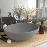 vidaXL Ovale Wastafel Keramiek Mat Lichtgrijs - 34% Korting!
