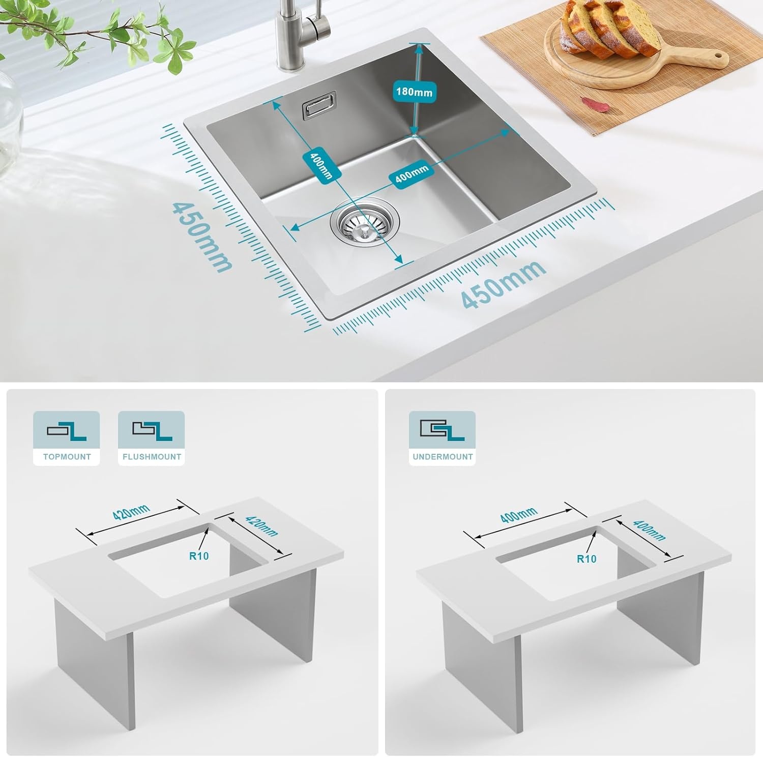 Aanrecht 45x45cm Zwart - 30% Korting!