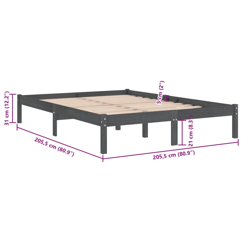 VidaXL Bedframe Grenenhout Grijs 200x200 cm - 34% Korting!