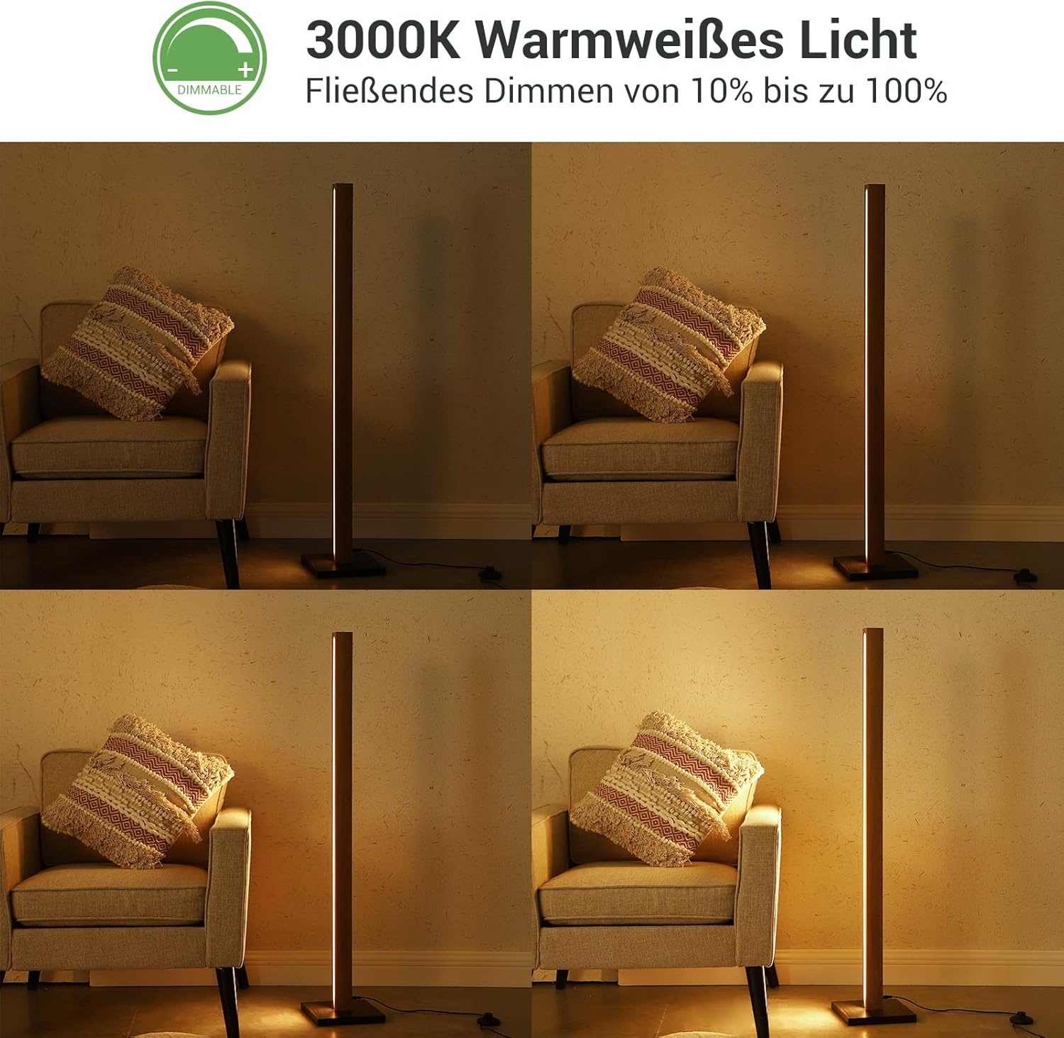 Houten LED Staande Lamp - Dimbaar & Greige - 32% Korting