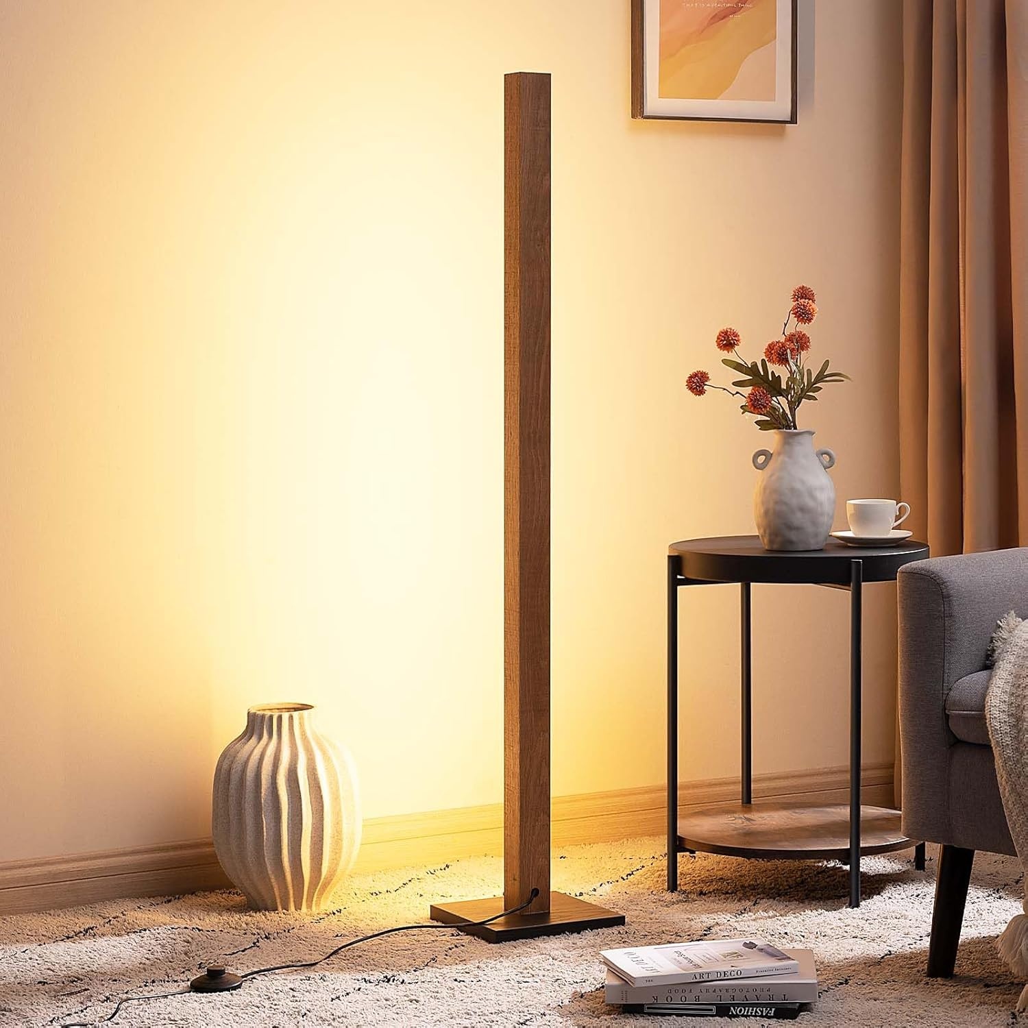 Houten LED Staande Lamp - Dimbaar & Greige - 32% Korting