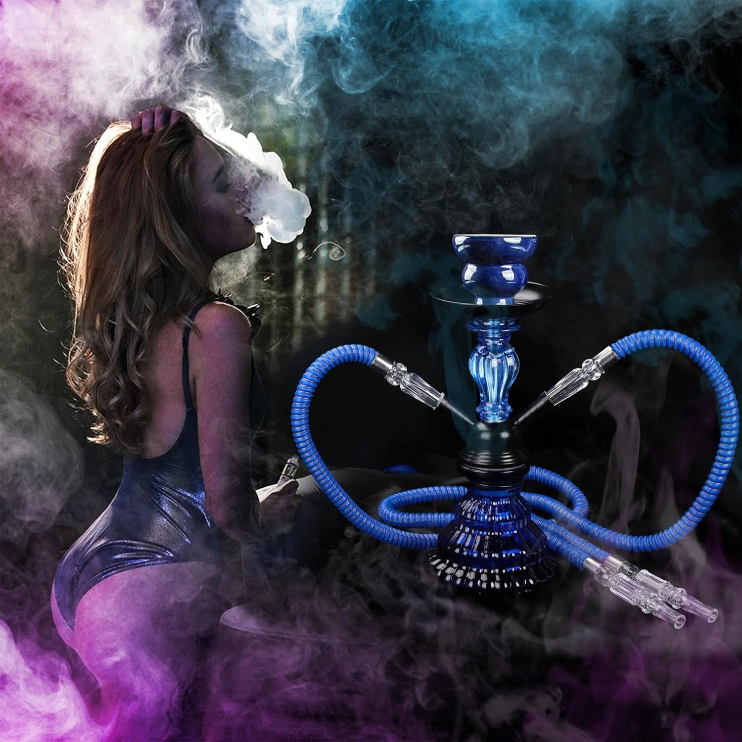 Shisha Waterpijp 11" Blauw - 2 Slangen - 27% Korting!
