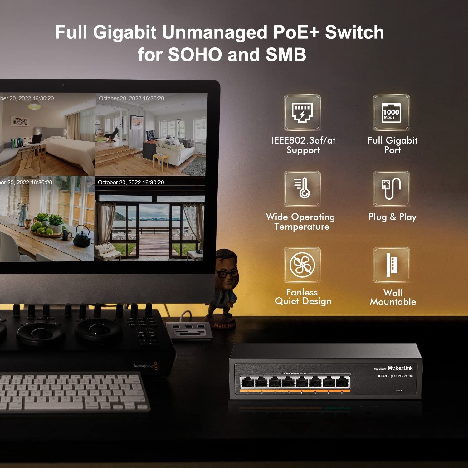 8-Poorts Gigabit PoE Switch 120W - 34% Korting!
