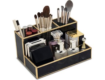 Cosmetica Organizer Zwart Glas & Goud Frame - 33% Korting