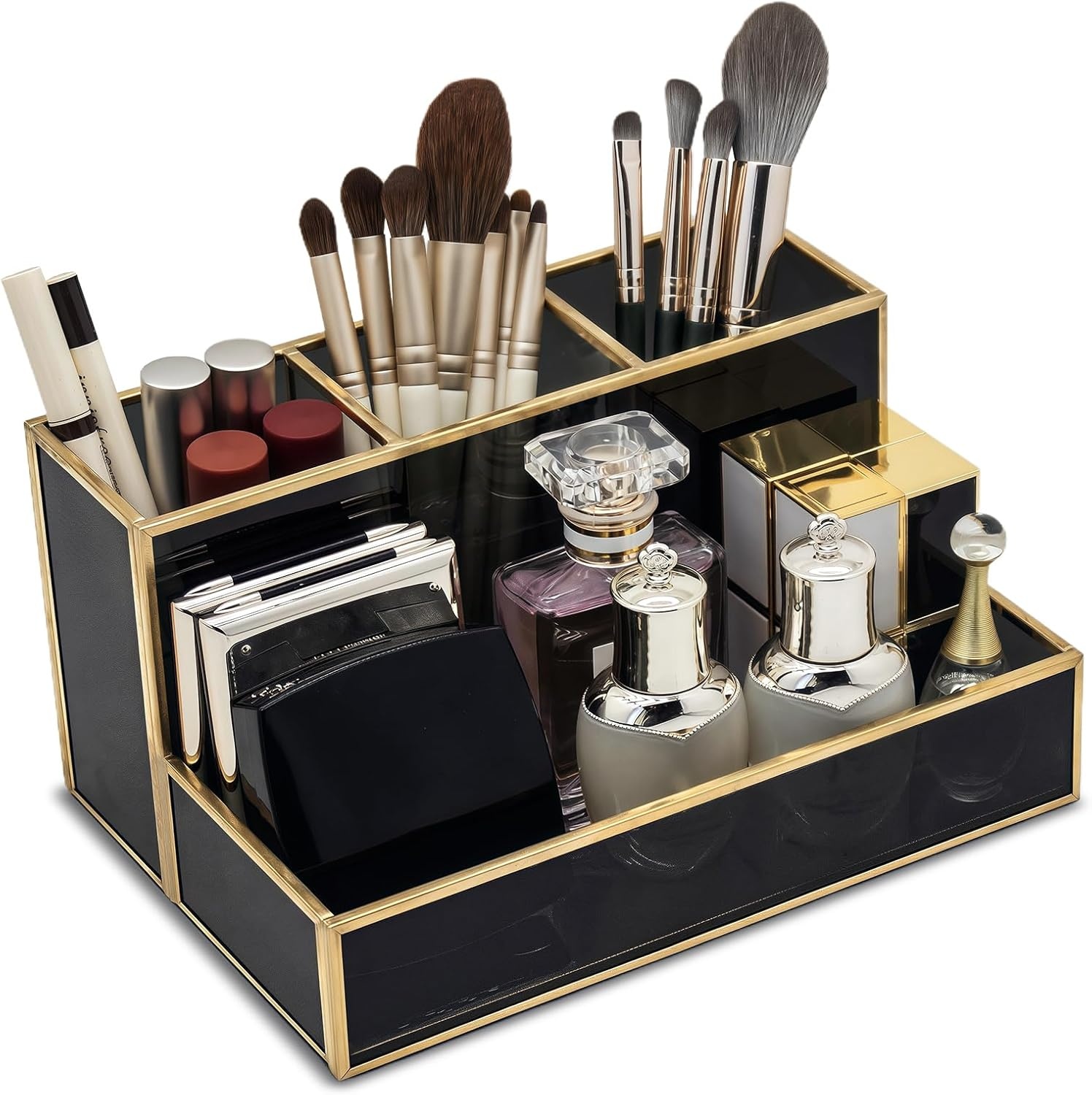Cosmetica Organizer Zwart Glas & Goud Frame - 33% Korting