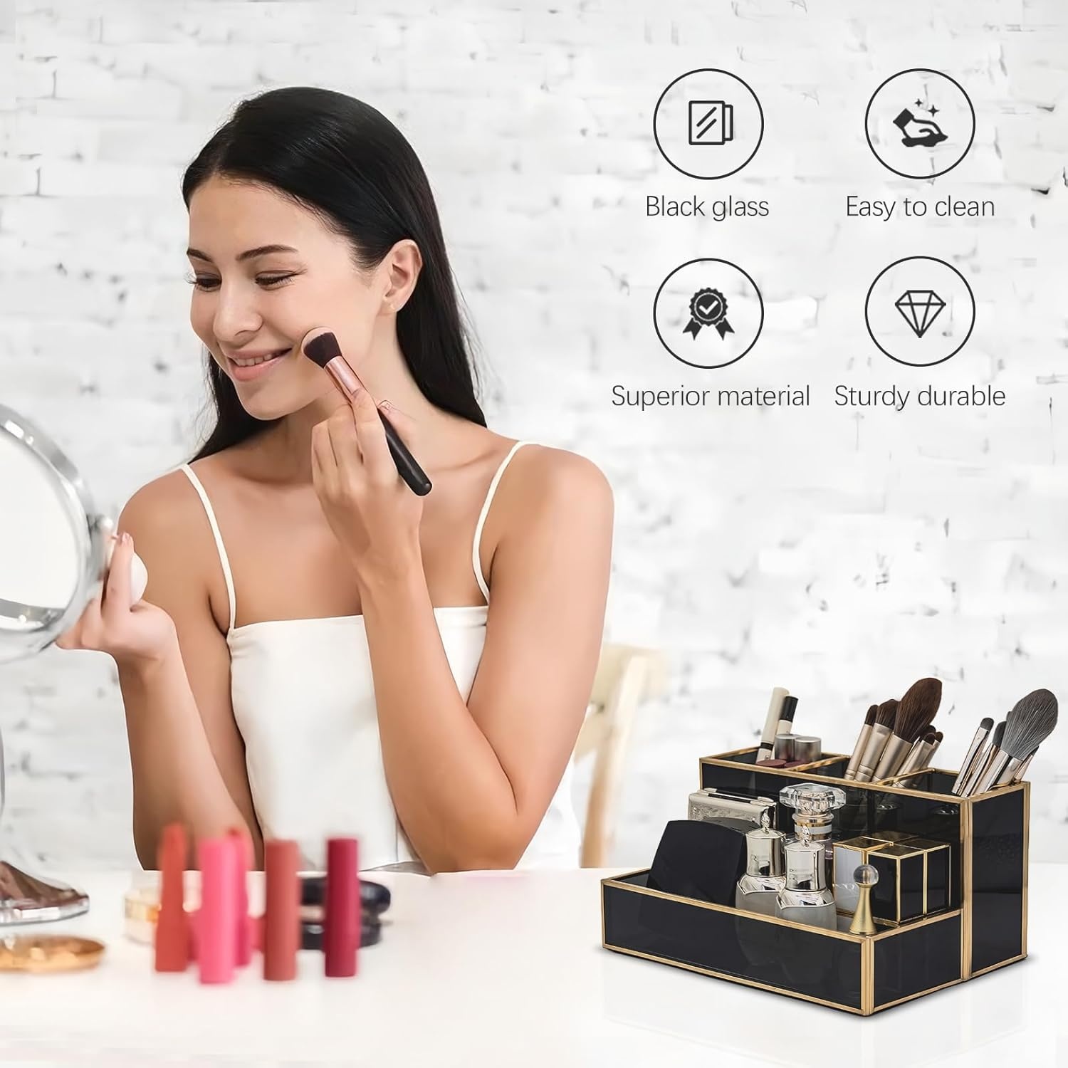 Cosmetica Organizer Zwart Glas & Goud Frame - 33% Korting