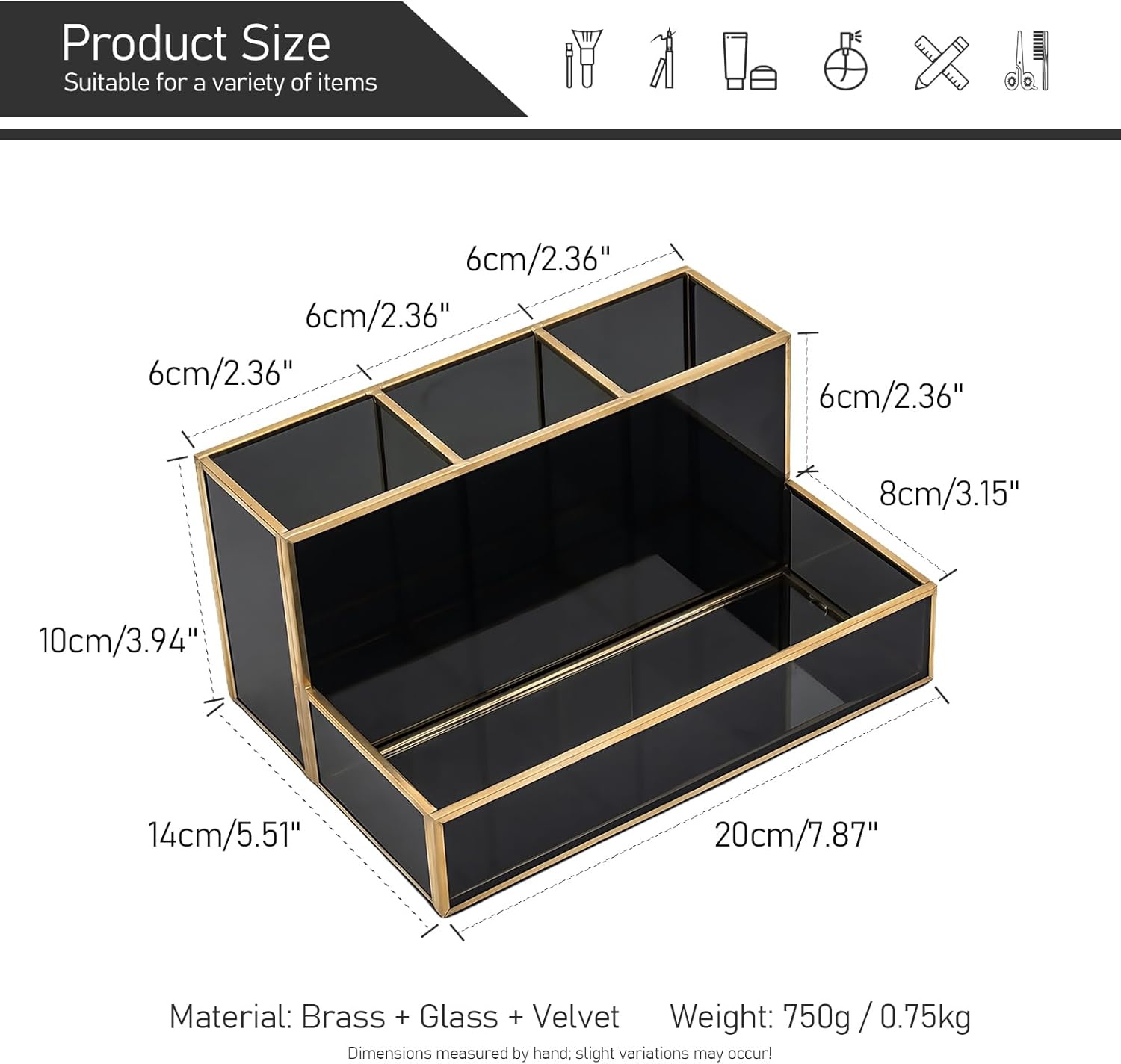 Cosmetica Organizer Zwart Glas & Goud Frame - 33% Korting
