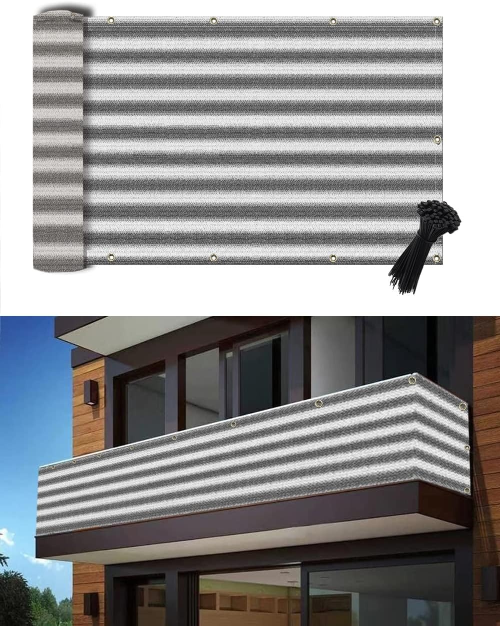 Balkonscherm Privacy 90x500cm Grijs/Wit - 27% Korting