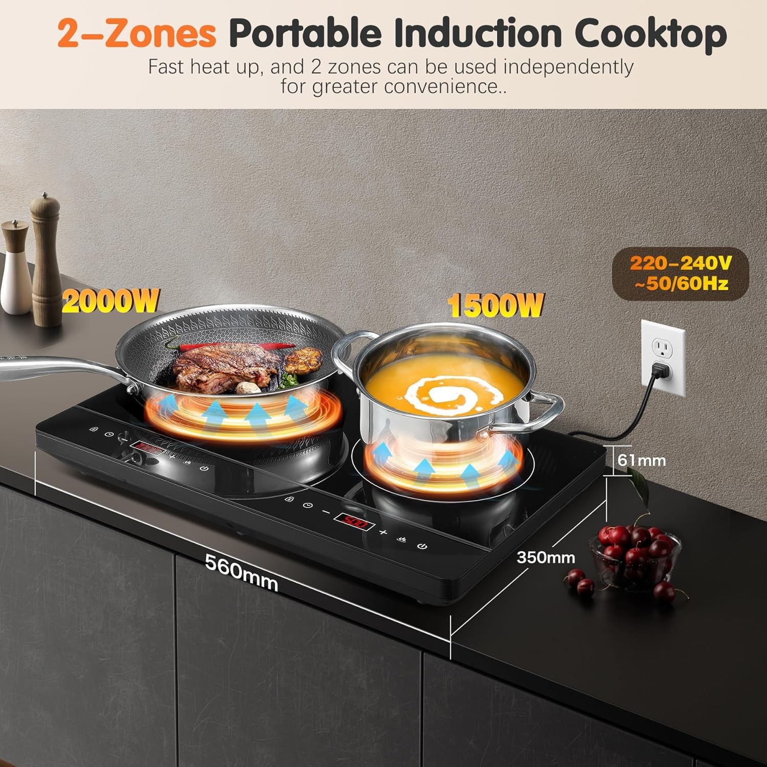 Inductiekookplaat Camping 2 zones 3500W - 34% Korting!