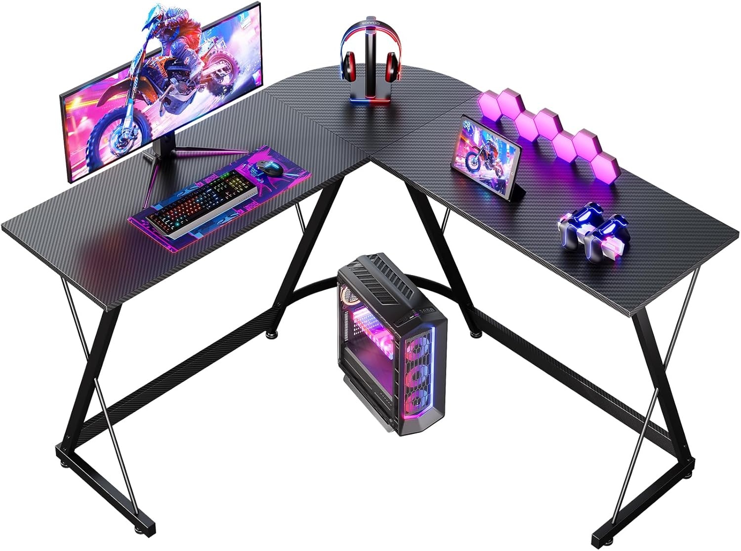 L-vormig Gaming Bureau (120x120cm) - Koolstof Zwart - 34% Korting