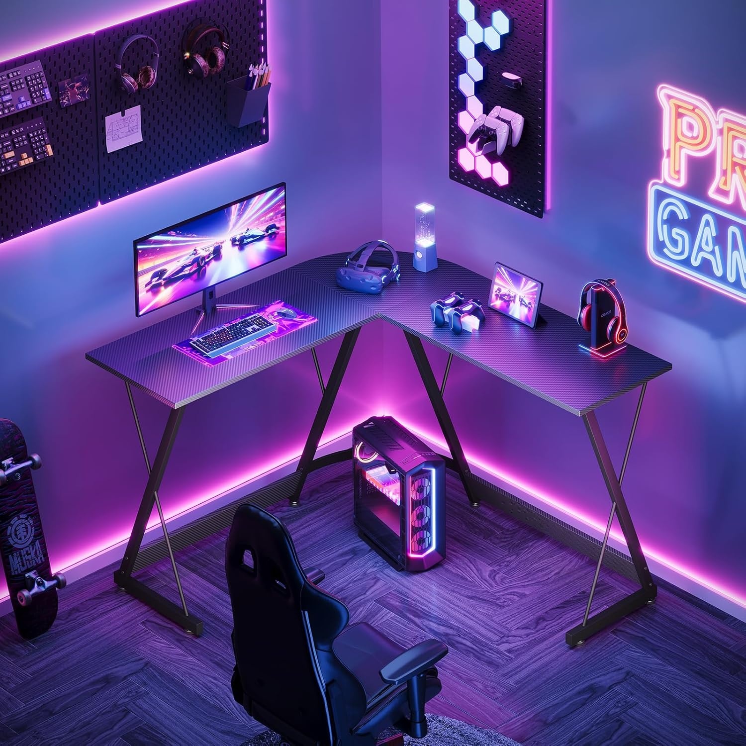 L-vormig Gaming Bureau (120x120cm) - Koolstof Zwart - 34% Korting