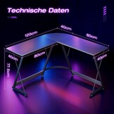 L-vormig Gaming Bureau (120x120cm) - Koolstof Zwart - 34% Korting