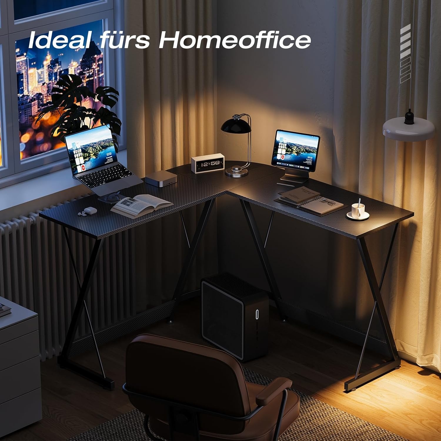 L-vormig Gaming Bureau (120x120cm) - Koolstof Zwart - 34% Korting