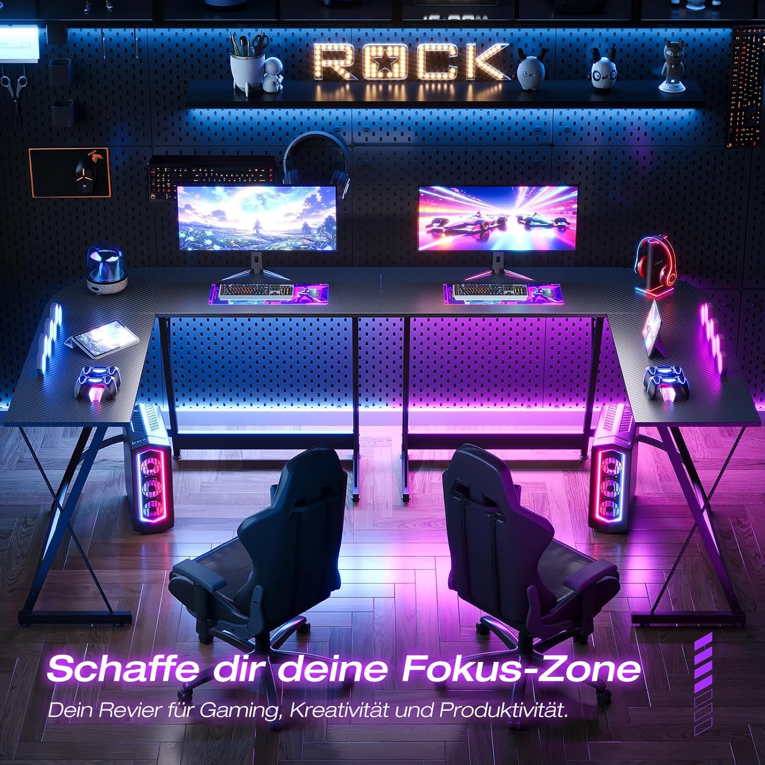 L-vormig Gaming Bureau (120x120cm) - Koolstof Zwart - 34% Korting
