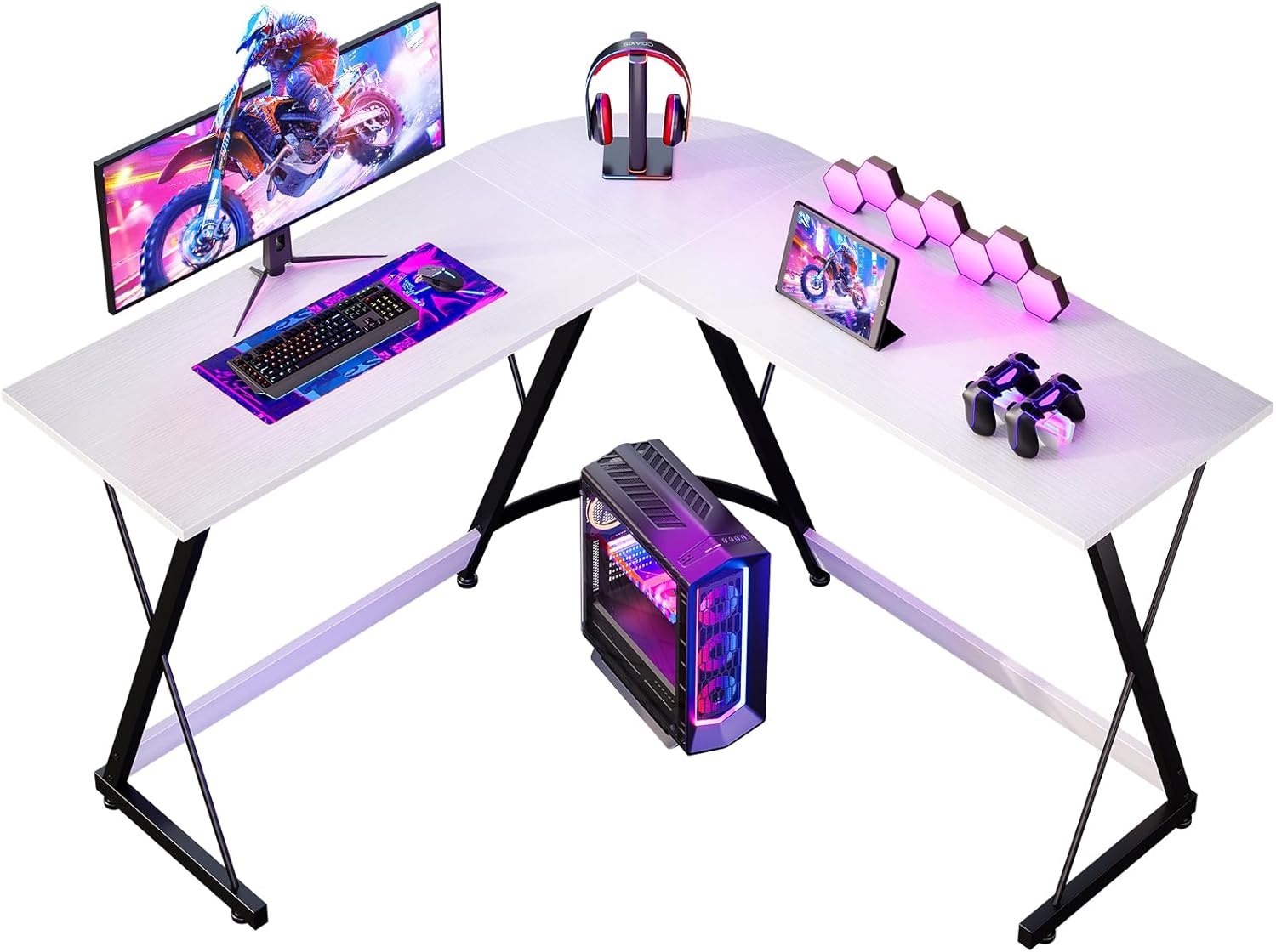 L-vormig Gaming Bureau (120x120cm) - Koolstof Zwart - 34% Korting