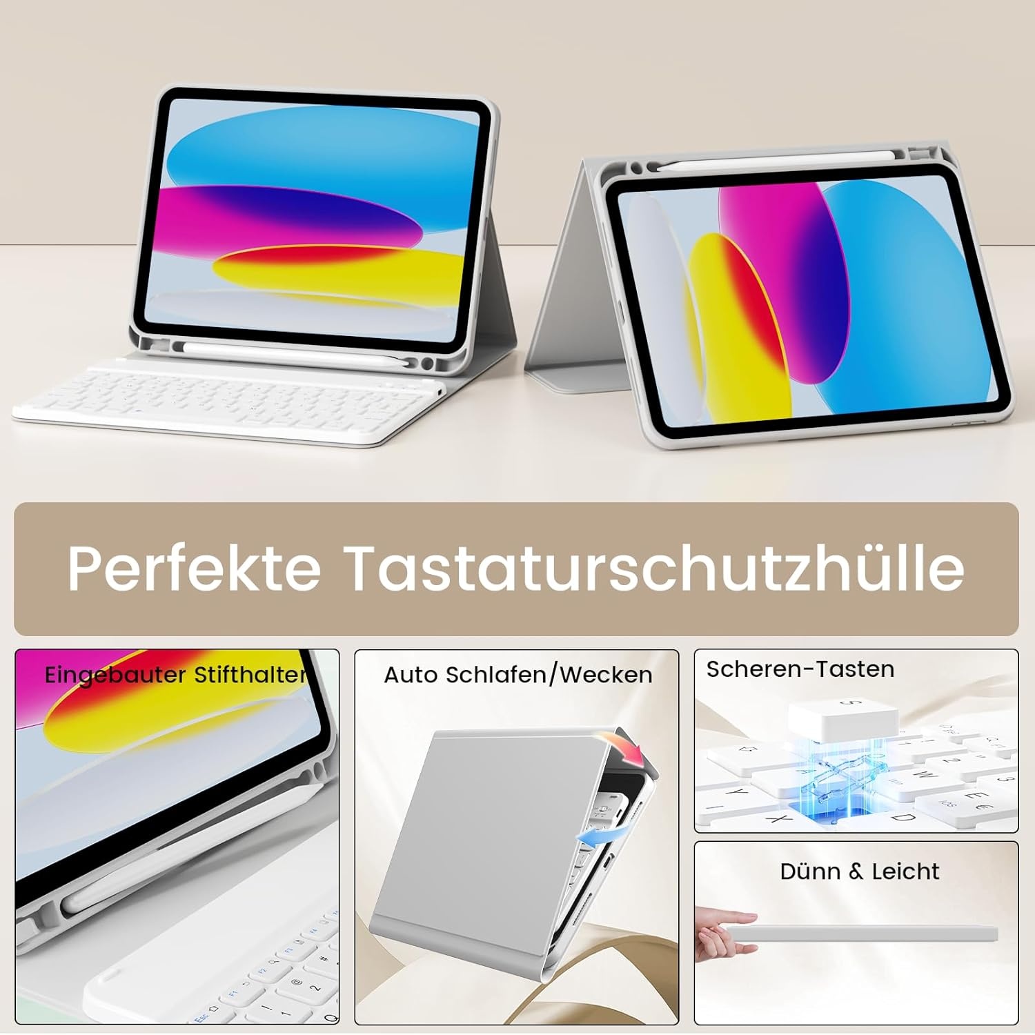 iPad 11 & 10 Gen Toetsenbordhoes QWERTZ Grijs - 32% Korting
