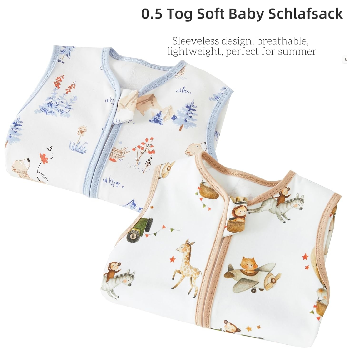 2-pack Babyslaapzak 90cm - Blauwe Dieren & Heteluchtballon - 33% Korting