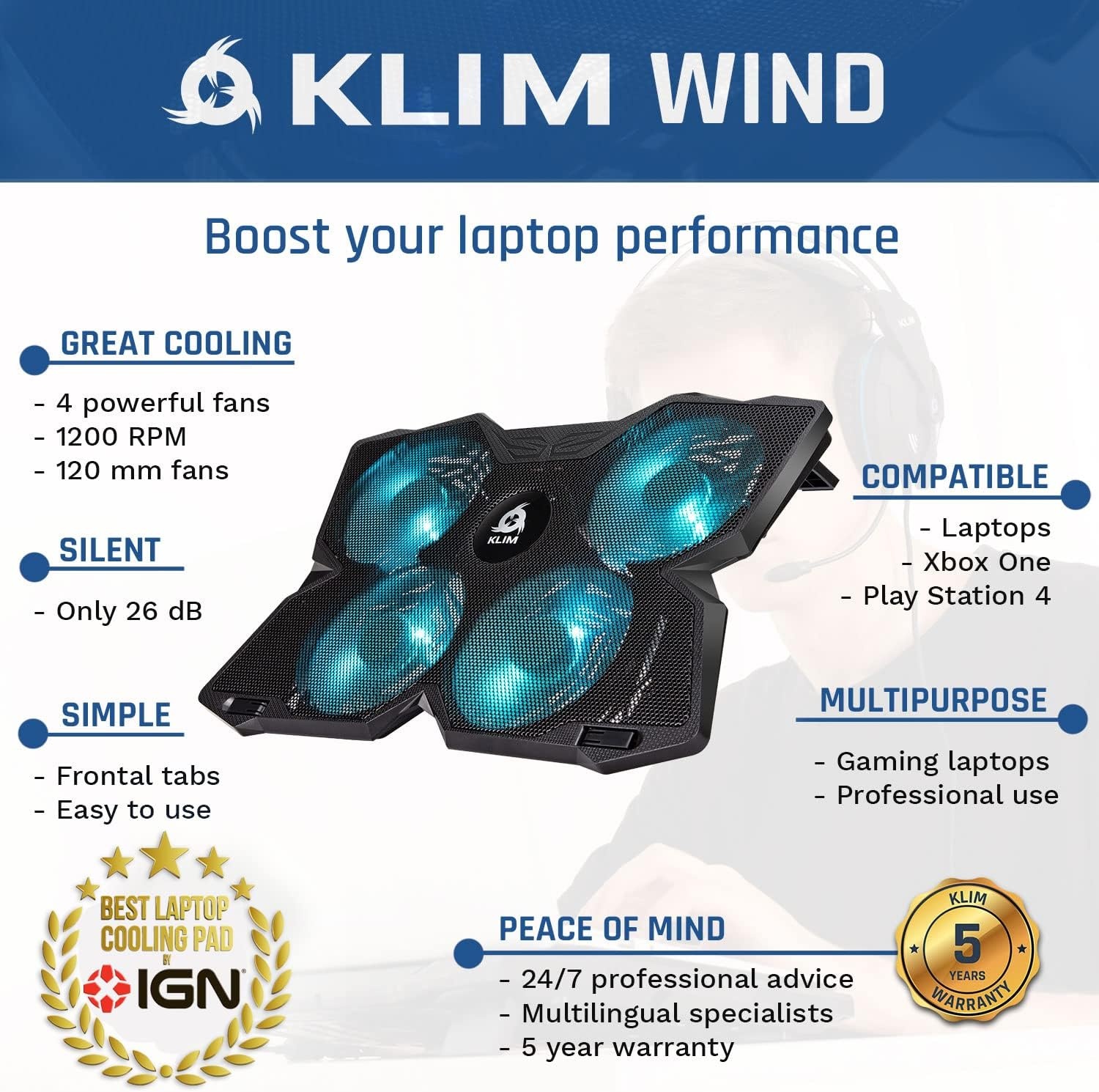 Cyaan Laptop Koeler met 4 Ventilatoren | 29% Korting