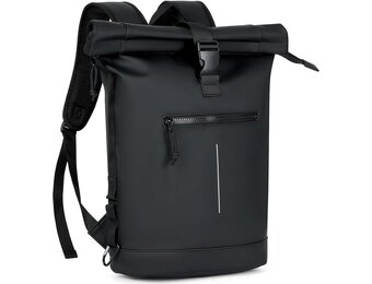 Waterdichte Laptoprugzak 17" Unisex - Roll-Top Zwart met 29% Korting