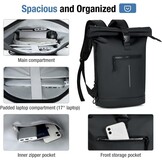 Waterdichte Laptoprugzak 17" Unisex - Roll-Top Zwart met 29% Korting
