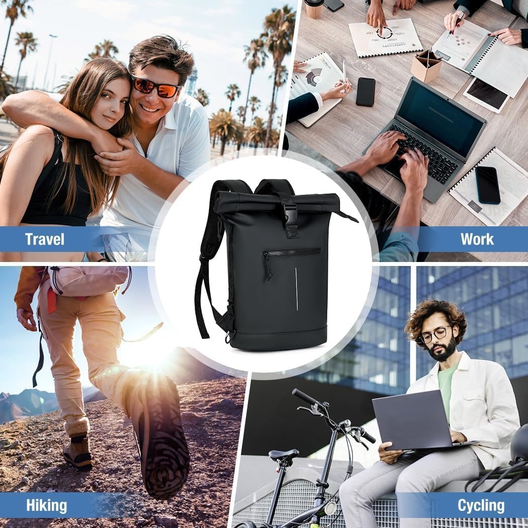 Waterdichte Laptoprugzak 17" Unisex - Roll-Top Zwart met 29% Korting