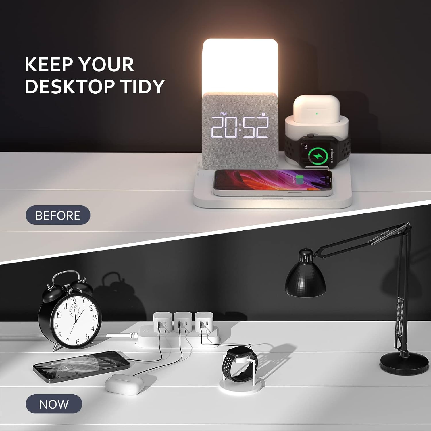 3-in-1 Draadloos Laadstation + Wekker | 34% Korting