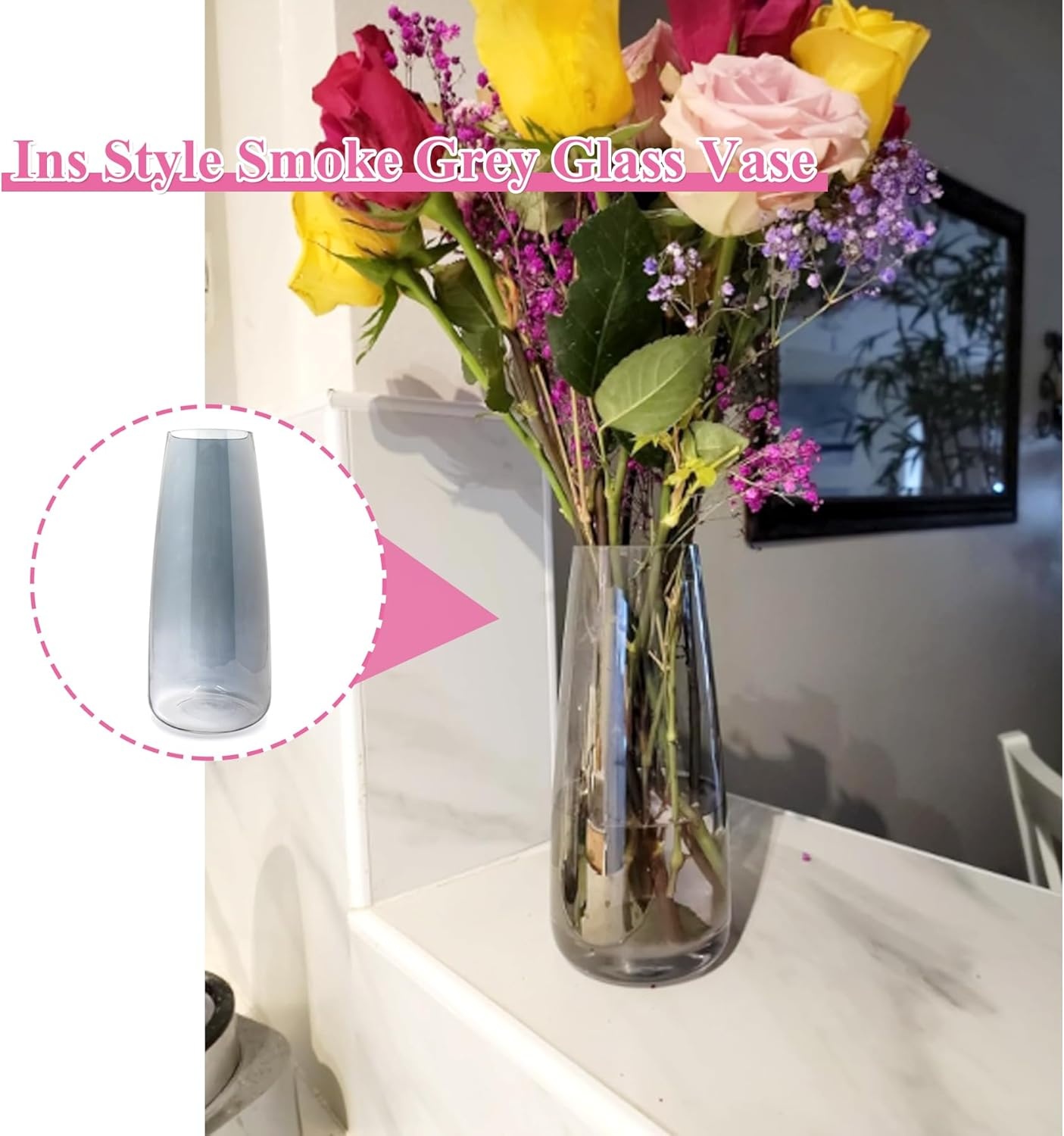 Rookgrijze Glazen Vaas 22cm | Modern & Veelzijdig | 26% Korting