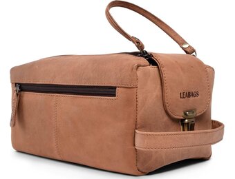 Bruine Buffelleer Toiletartikelen Tas - Vintage Stijl, Ruim (29% Korting)
