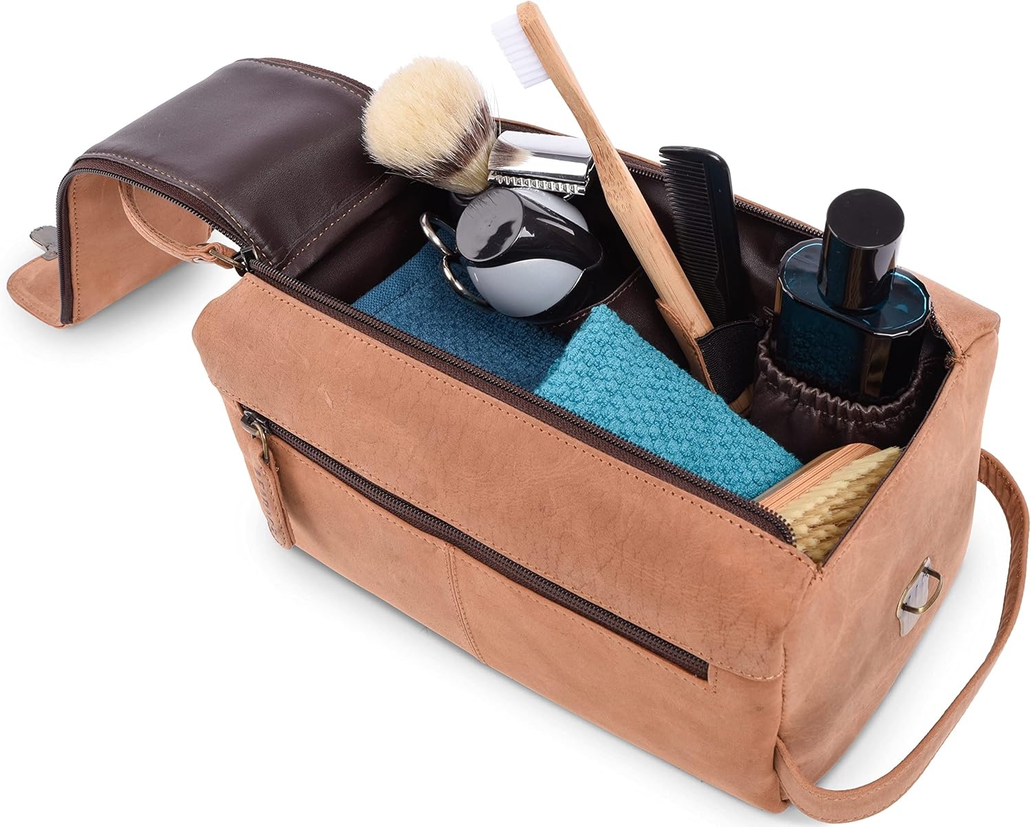 Bruine Buffelleer Toiletartikelen Tas - Vintage Stijl, Ruim (29% Korting)