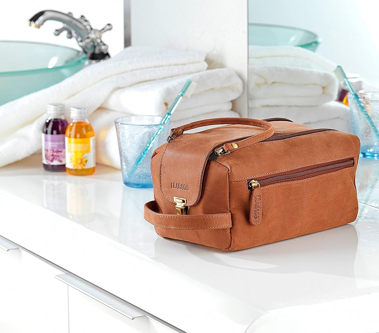 Bruine Buffelleer Toiletartikelen Tas - Vintage Stijl, Ruim (29% Korting)