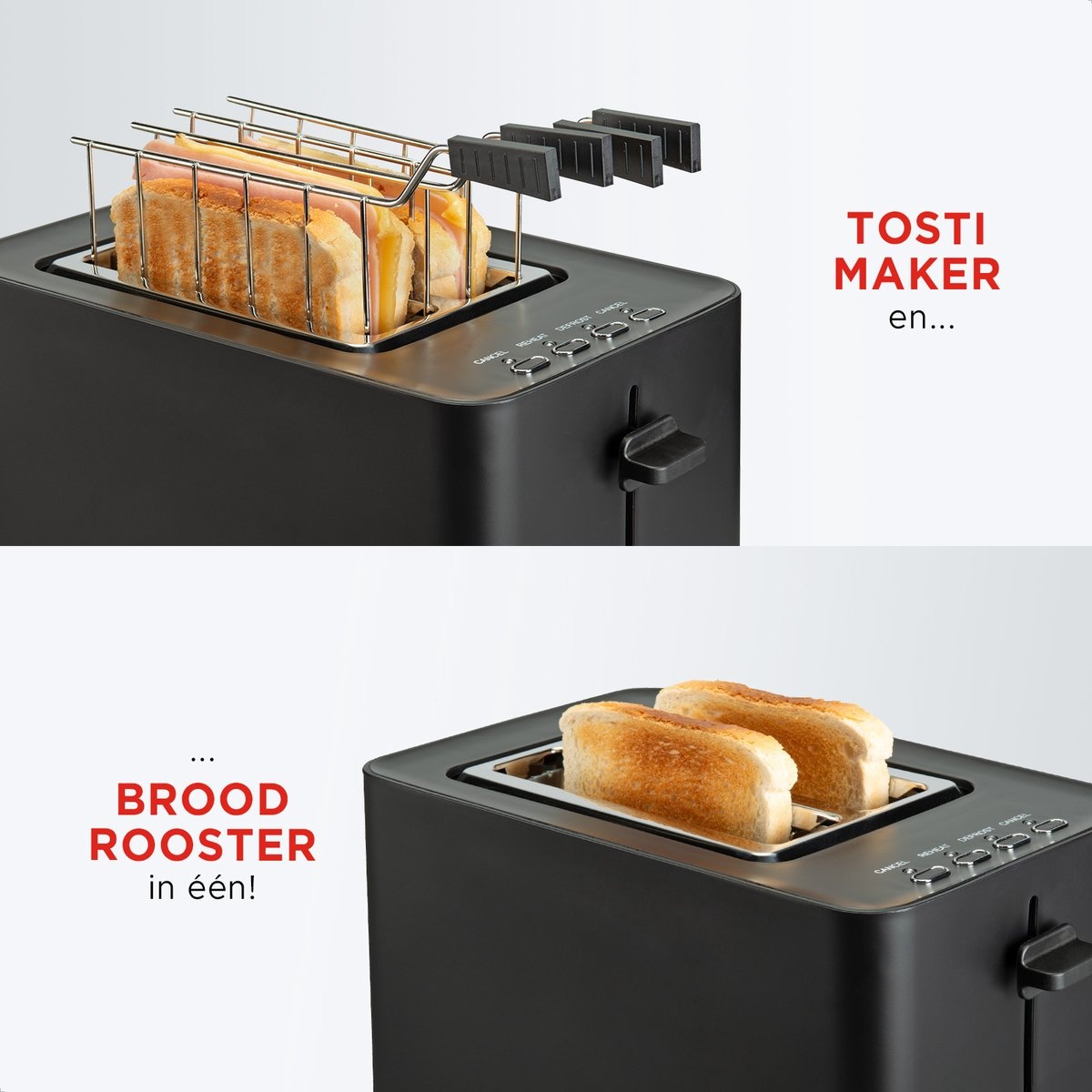 Tosti Broodrooster met Brede Sleuven & Clips | Zwart | 28% Korting