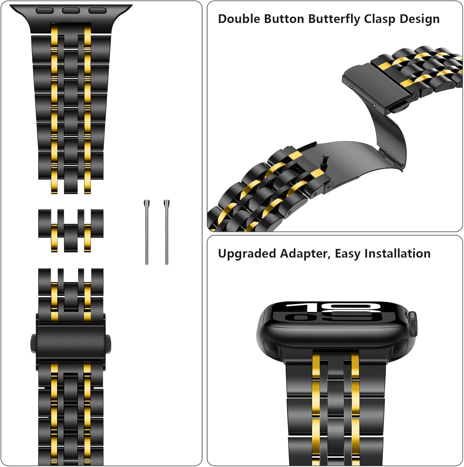 RVS Horlogeband Zwart-Goud voor Apple Watch (38-42mm) - 74% Korting