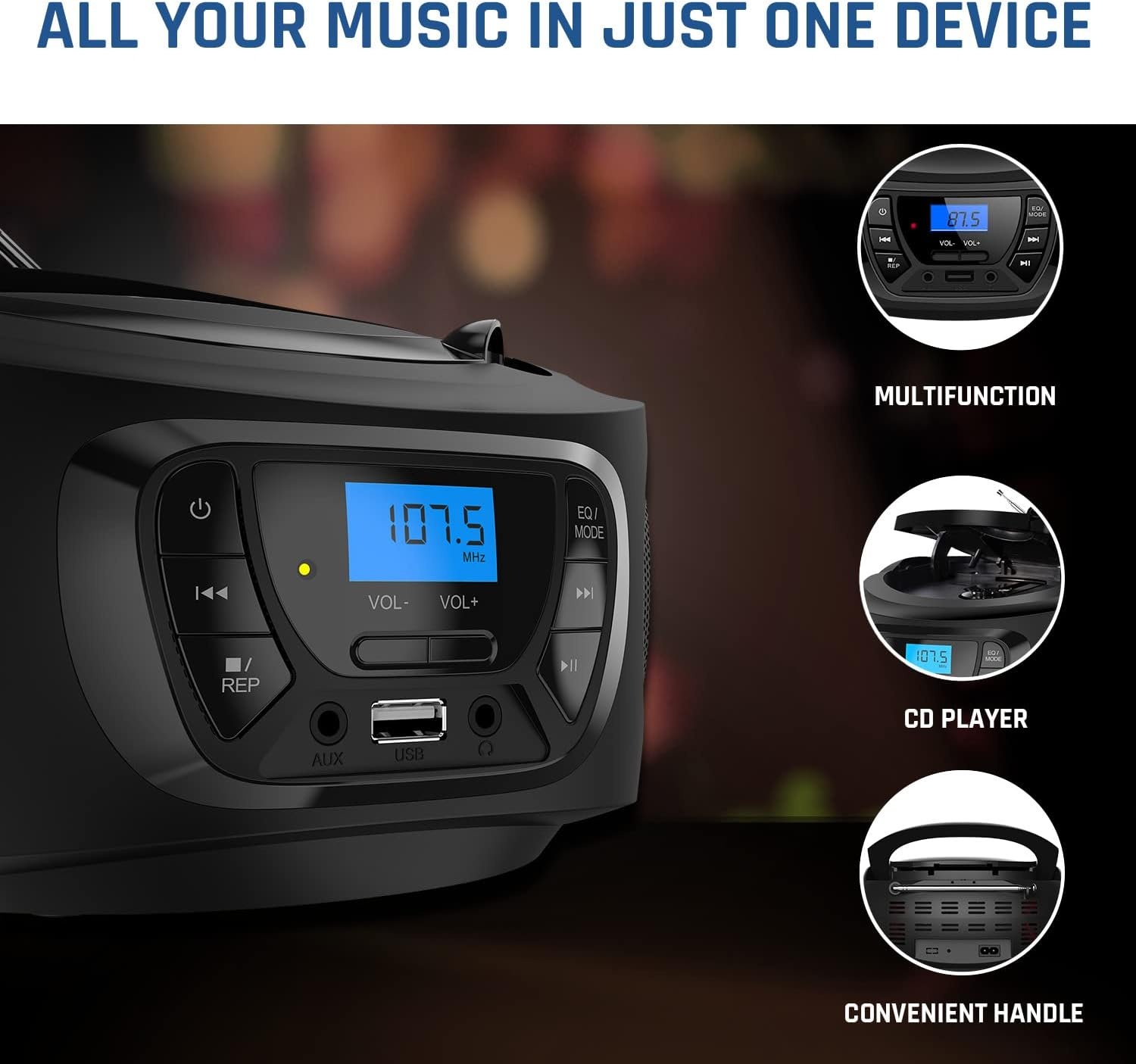 Boombox CD & Bluetooth Speler - Zwart | 29% Korting