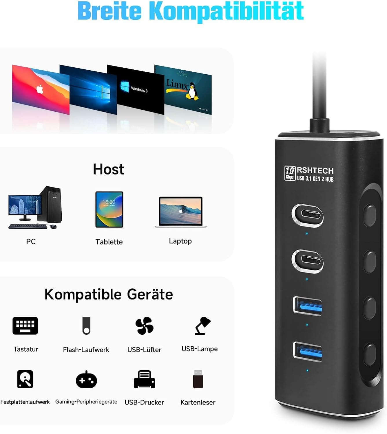 USB-C 3.2 Hub 4-poorts | 10 Gbps | 27% Korting