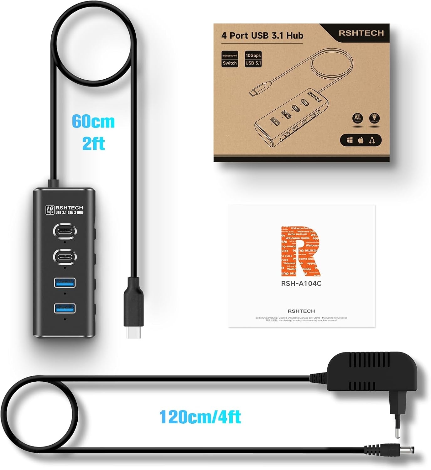 USB-C 3.2 Hub 4-poorts | 10 Gbps | 27% Korting