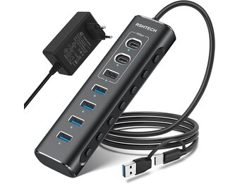 7-Poorts USB-C Hub met 24W Voeding | 29% Korting