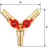 3-weg Slangkopeling T-stuk met Kogelkraan - 10mm Messing