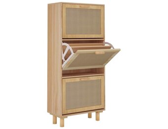 Schoenenkast 52x25x115cm Bewerkt Hout & Rattan Bruin - 47% Korting!