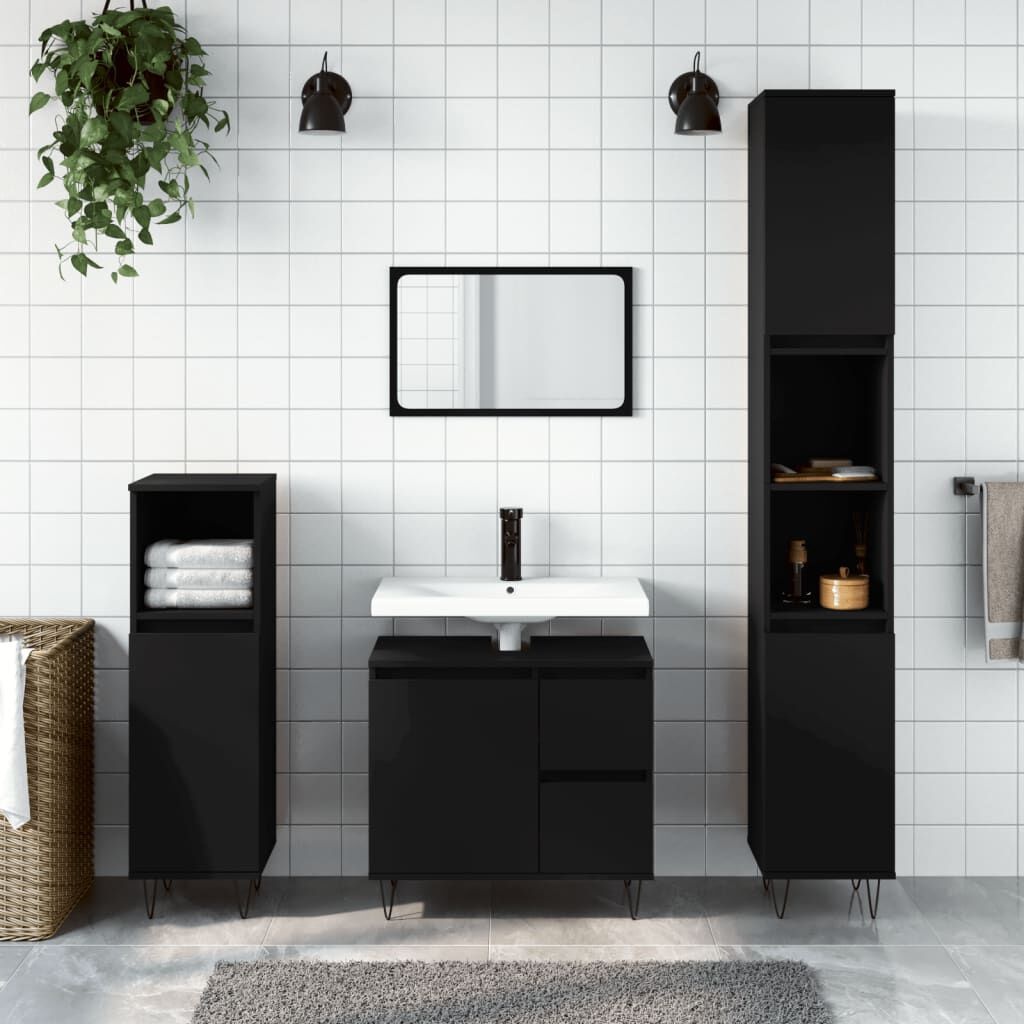 VidaXL Badkamerkast met Korting - Zwart - 30x30x190 cm