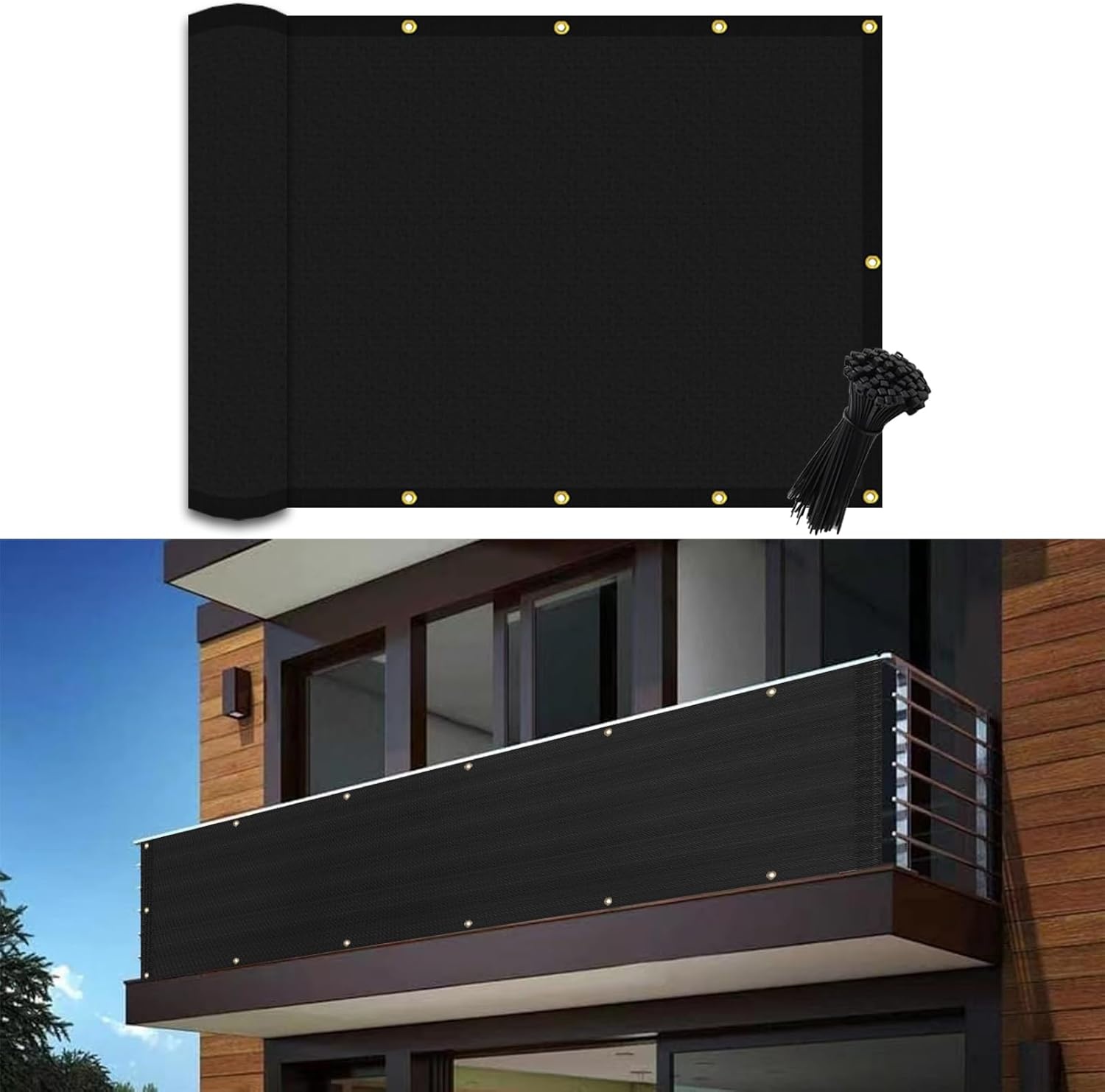 Privacyscherm Balkon Zwart 0.9x5m - 27% Korting!