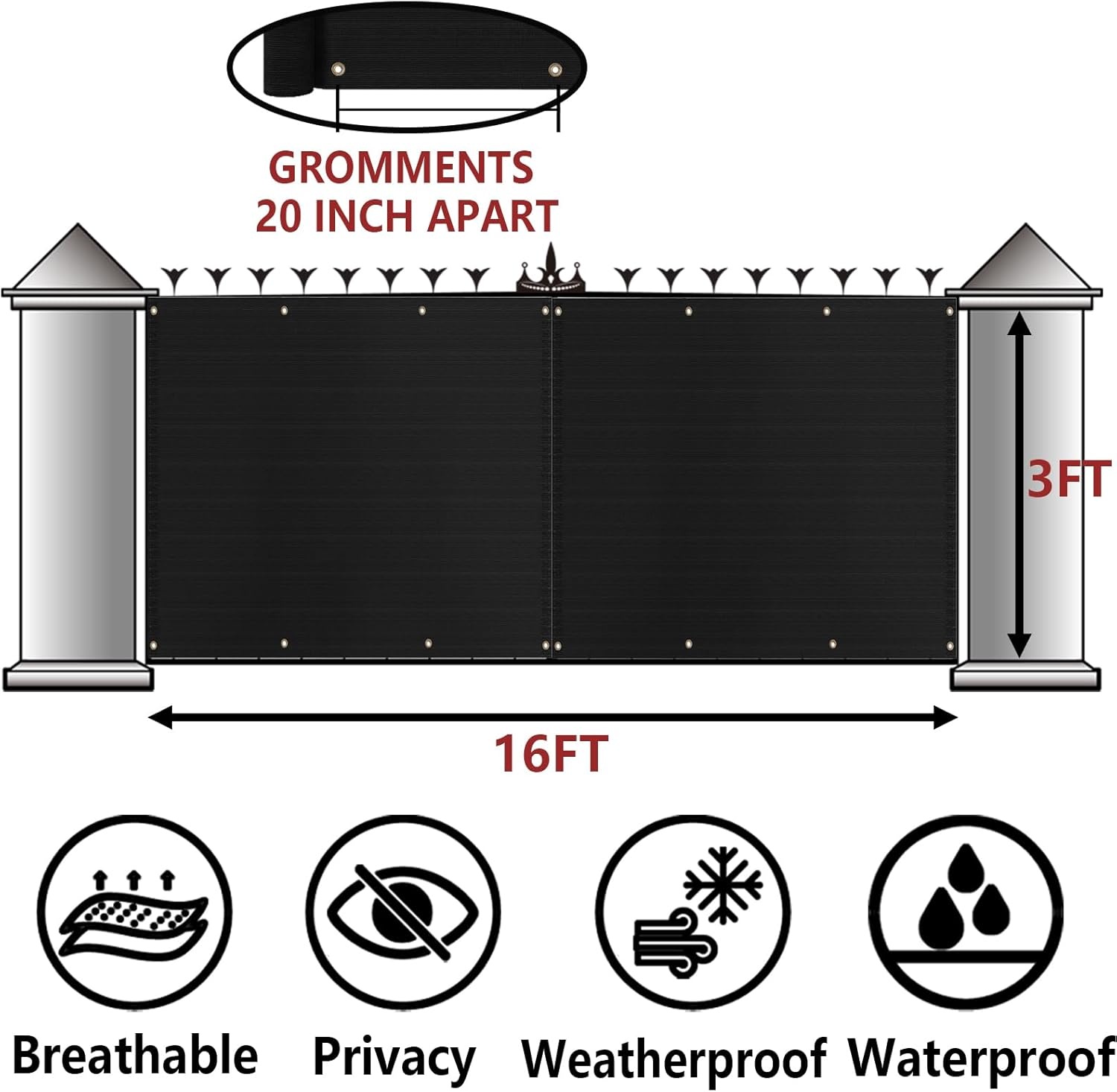 Privacyscherm Balkon Zwart 0.9x5m - 27% Korting!