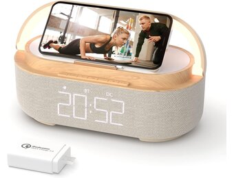 Houten Wekker Speaker met 15W Draadloze Oplader | 34% Korting