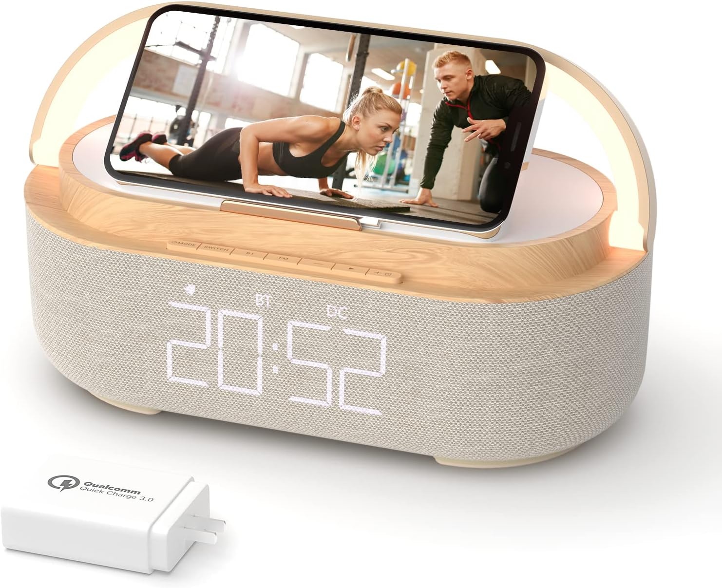 Houten Wekker Speaker met 15W Draadloze Oplader | 34% Korting