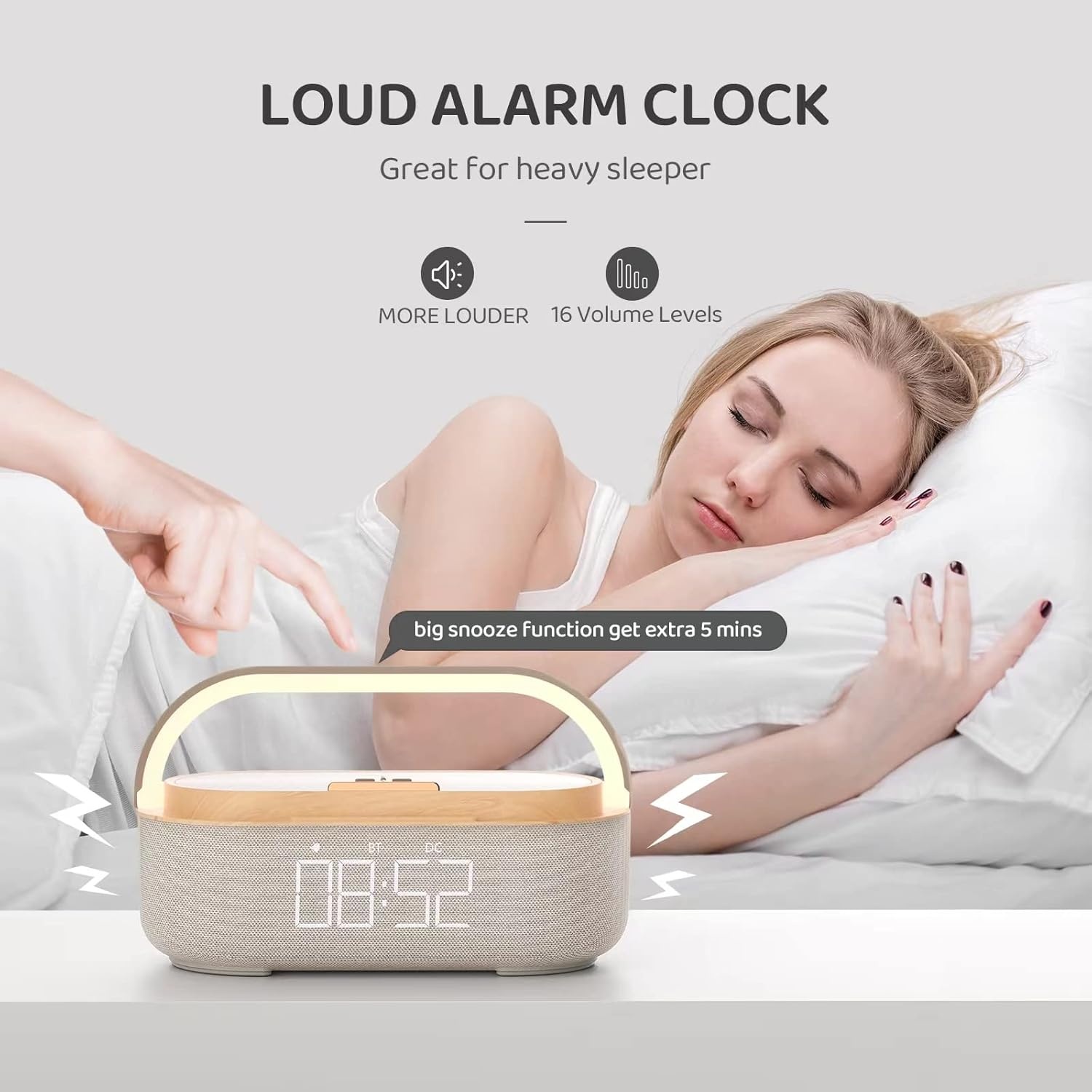 Houten Wekker Speaker met 15W Draadloze Oplader | 34% Korting