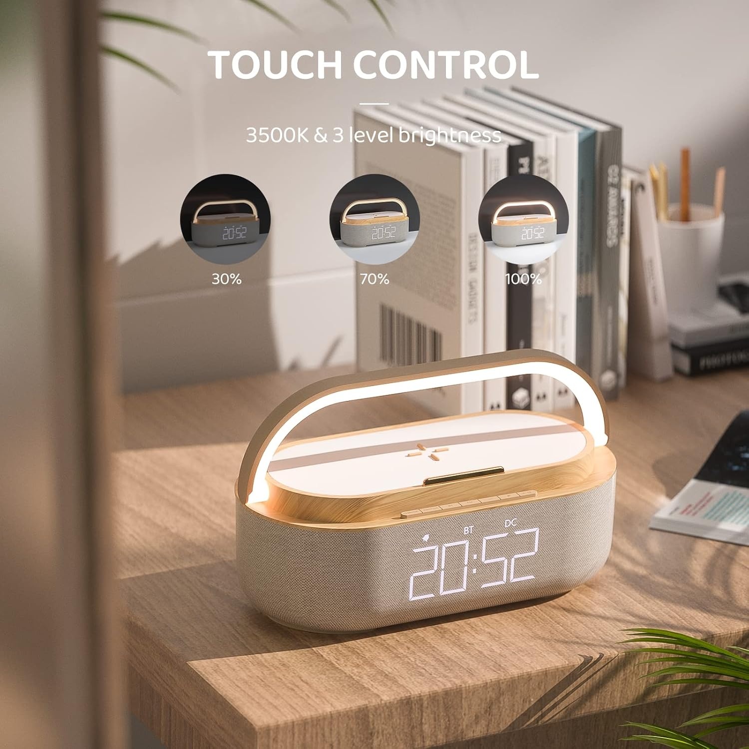 Houten Wekker Speaker met 15W Draadloze Oplader | 34% Korting