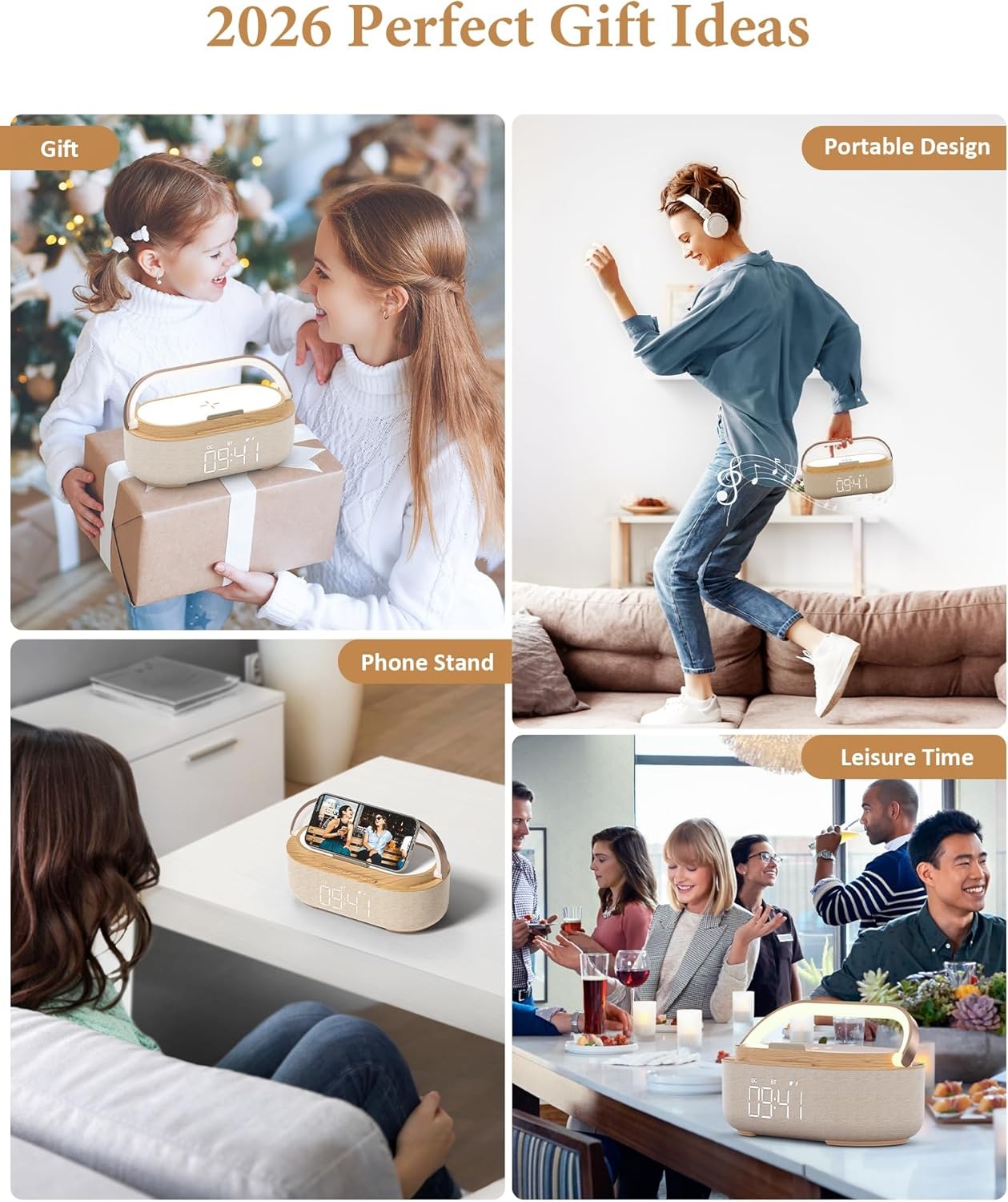 Houten Wekker Speaker met 15W Draadloze Oplader | 34% Korting