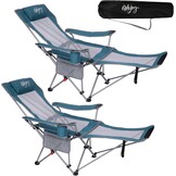 2x Campingstoel met Voetensteun, 4 Posities, 180kg, Koraal/Grijs