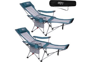 2x Campingstoel met Voetensteun, 4 Posities, 180kg, Koraal/Grijs