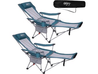 2x Campingstoel met Voetensteun, 4 Posities, 180kg, Koraal/Grijs